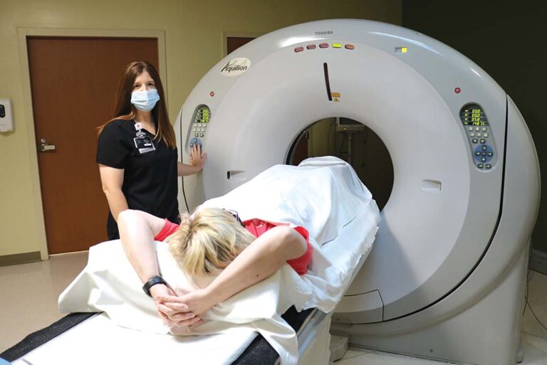 woman preparing for lung scan